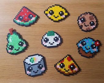 Cute Kawaii Food Pixel Art | Keychain Magnet Badge Pin | Onigiri sushi cookie pizza