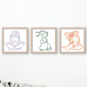 Body Positive Print Trio, Get Naked, Fat Girl Art, Body Painting, 3 Fat Positive Paintings