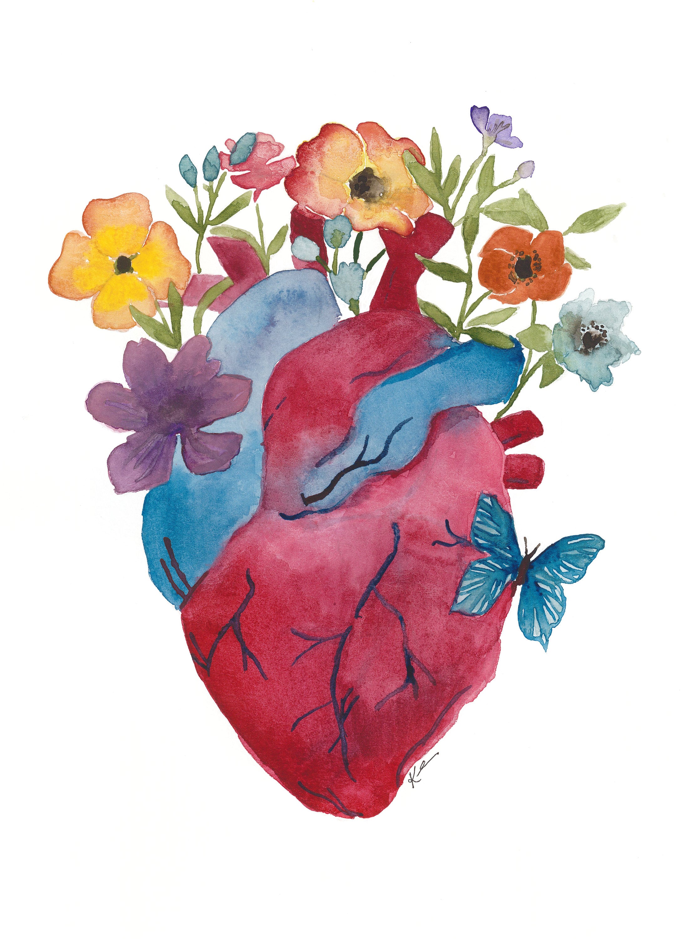 Anatomical heart and flowers Anatomical heart print Flower Etsy