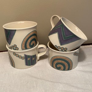 Vintage Mikasa Ceramic Mugs with Geometric Design - Set of 4