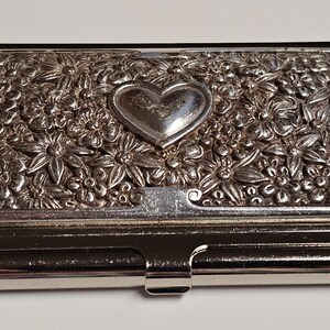 Brighton Field of Hearts Silvertone Card Holder/Mirror Compact