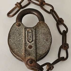 Antique Yale Brass Iron Padlock with Chain