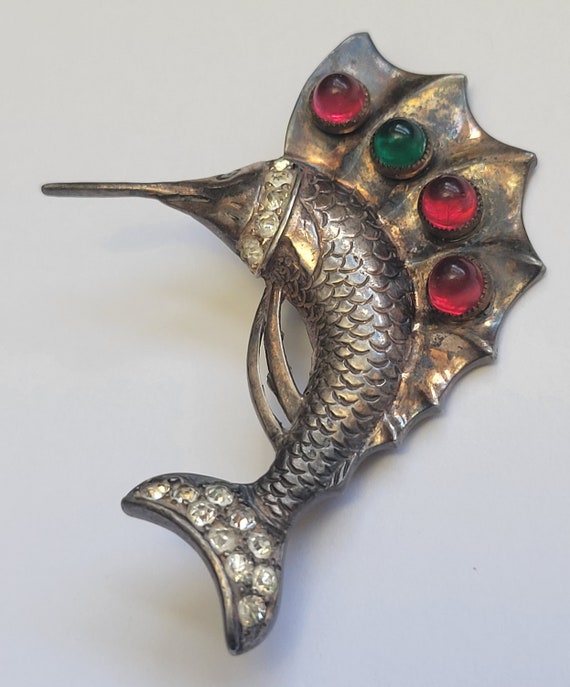 Vintage Sterling Jeweled Swordfish Brooch/Pin