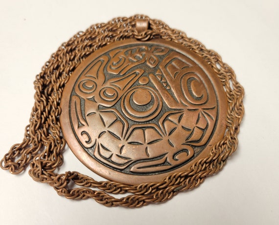 Vintage Round Solid Copper Trading Native Whale C… - image 1