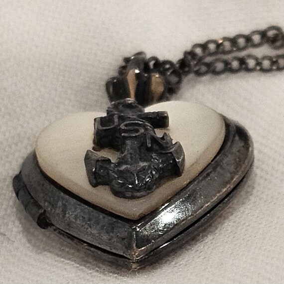 Vintage WW2 USN Sweetheart Locket: Mother of Pearl Heart, Gold
