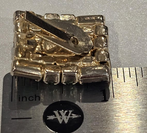 Vintage Emerald Green Rectangular Rhinestone Clip… - image 3