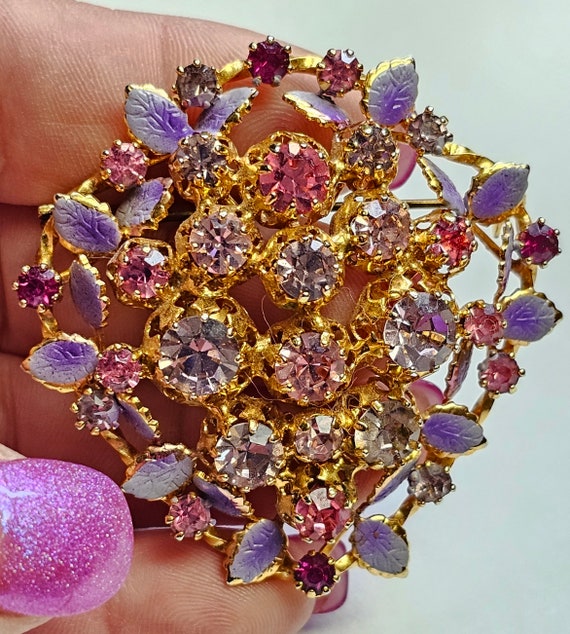 Vintage Austrian Marked Pink and Purple Crystal Br