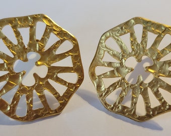 Vintage Les Bernard gold tone octagon shaped clip earrings