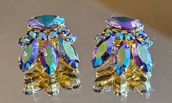 Vintage Aurora Borealis Clip Earrings