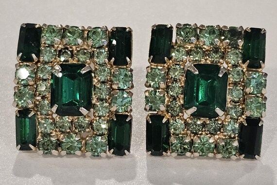 Vintage Emerald Green Rectangular Rhinestone Clip… - image 10