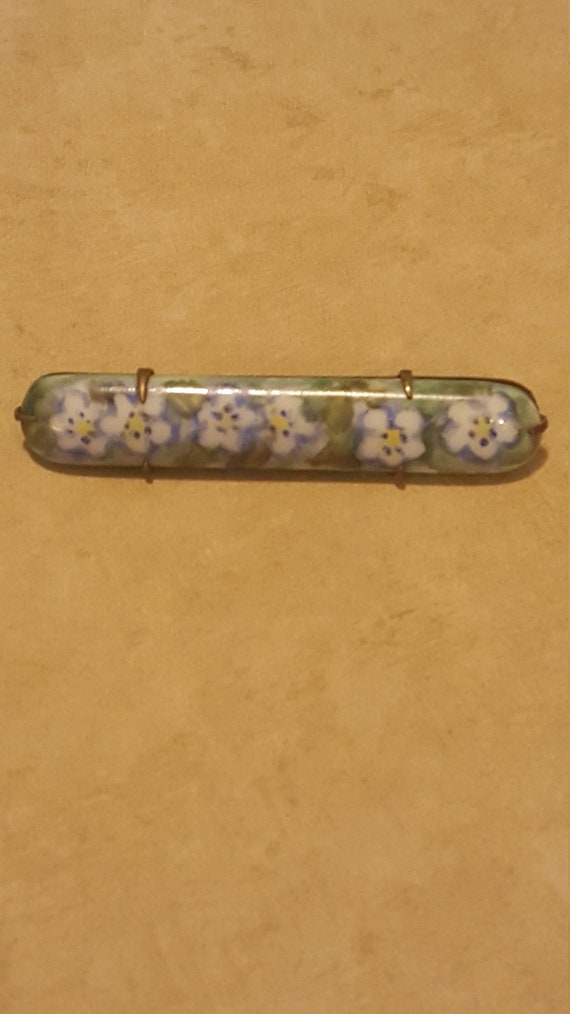Hand Painted Flowers on porcelein Bar Pin