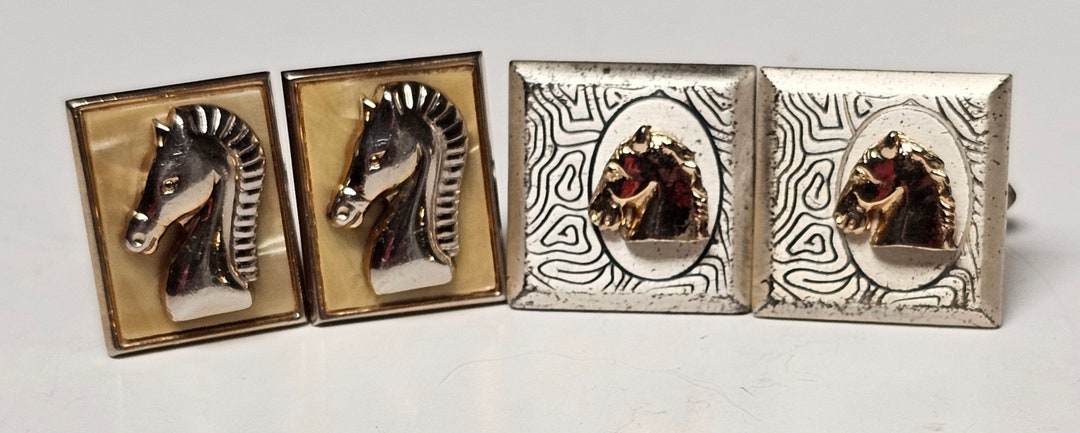 Set Vintage Swank - Boutons De Manche Et Barre De Cravate Cheval, Avec Boîte