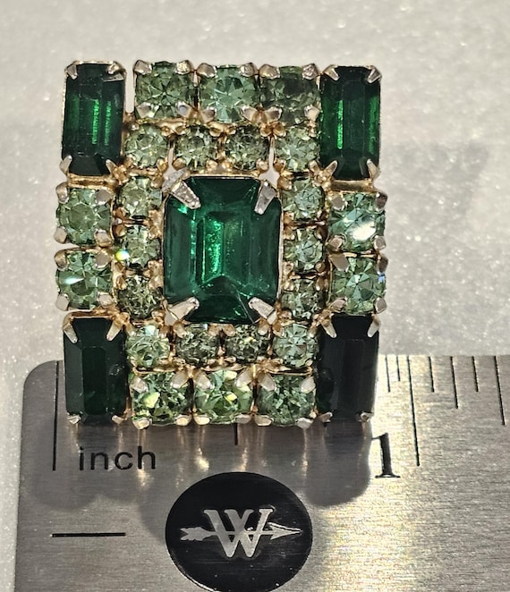 Vintage Emerald Green Rectangular Rhinestone Clip… - image 5
