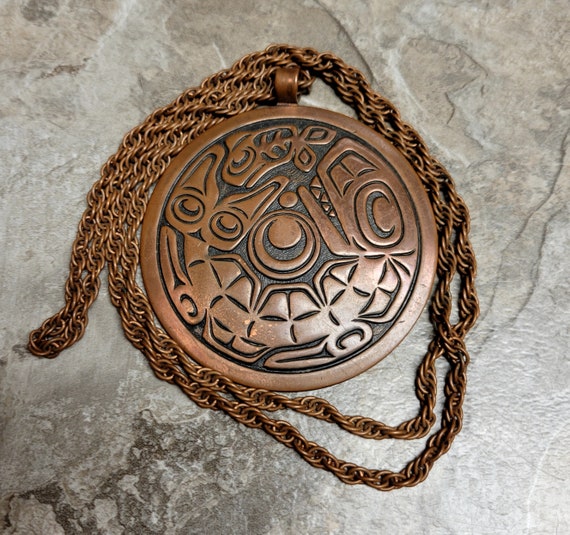 Vintage Round Solid Copper Trading Native Whale C… - image 8