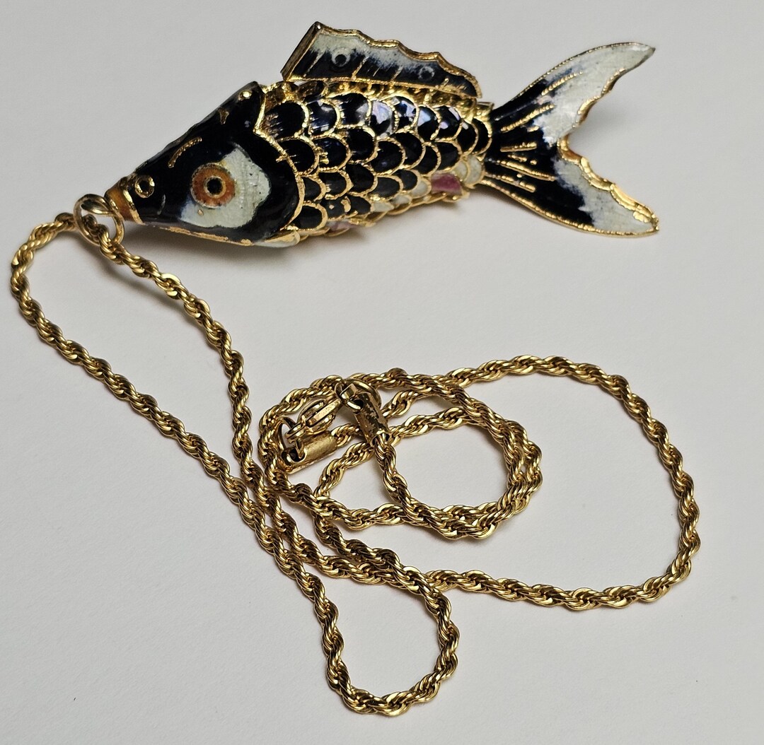 Antique Cloisonne Enamel Articulated Fish Pendant Necklace - Etsy