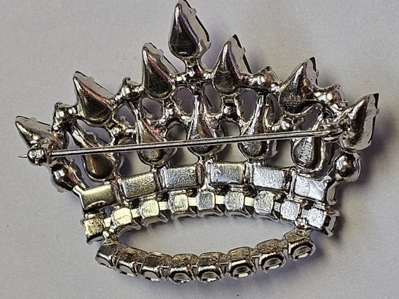 Vintage B David Crown Rhinestone Brooch - image 4