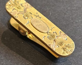Antique R & F Small Decorative Etched Floral Tie Clip