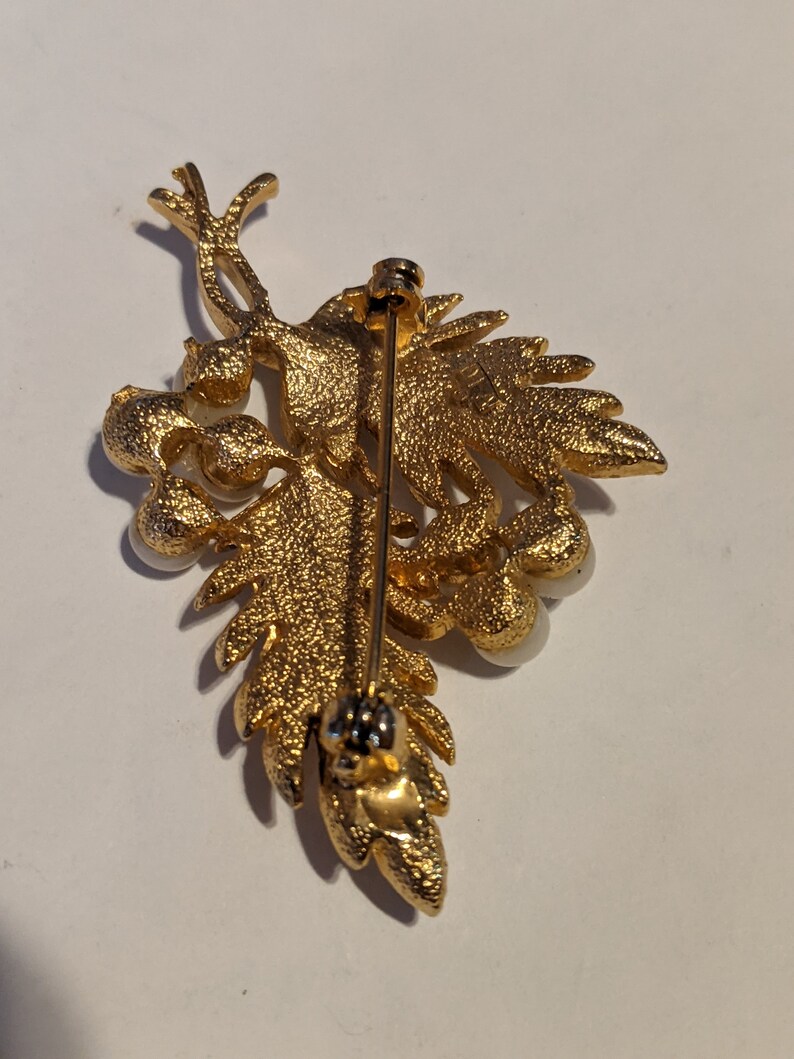 Vintage Dubarry Fifth Ave Faux Pearl Gold Tone Leaf Brooch Etsy