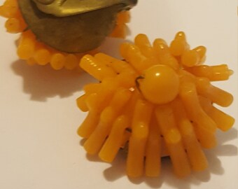 Hong Kong orange plastic clip on earrings