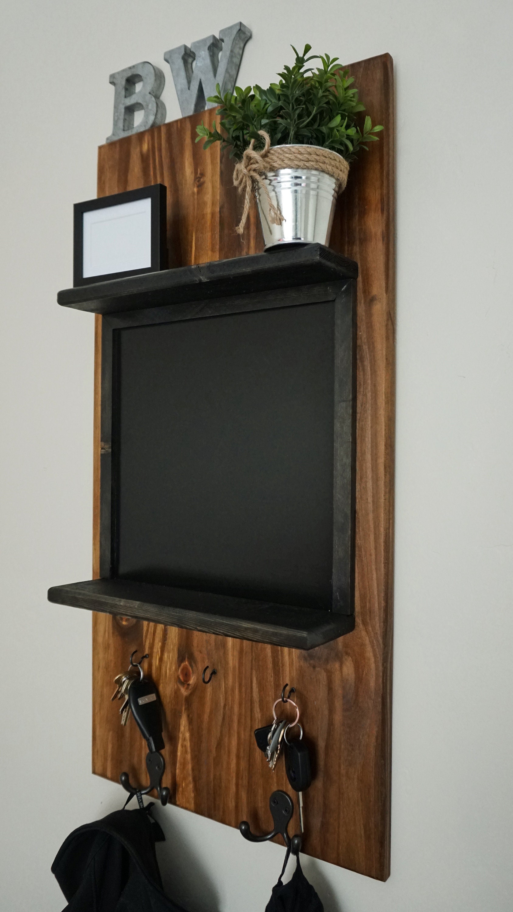 Entryway Coat Rack With Chalkboard Mail Organizer Floating Etsy