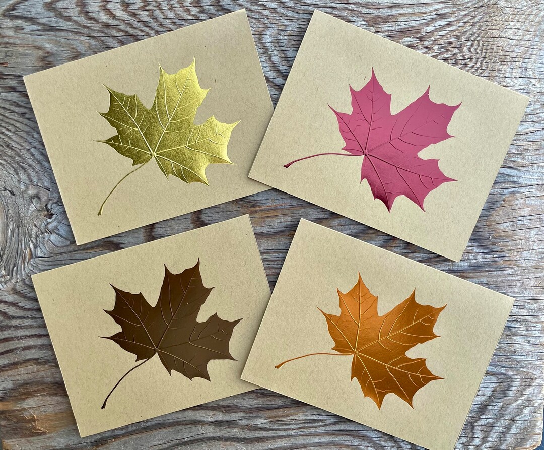 Foiled Autumn Leaf Note Cards: Embossed Kraft Paper, 12 Pack - Etsy