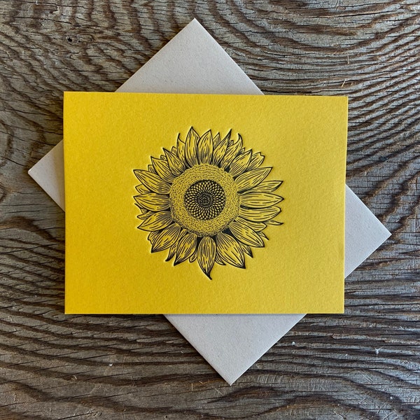 Letterpressed Sunflower Note Card (Blank) Pack of 10