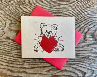 Letterpress printed teddy bear Valentine’s Day cards pack of 10