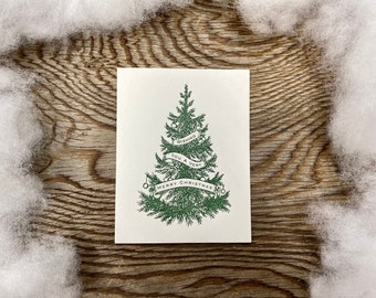 Paquete de 10 tarjetas de notas de árbol de Navidad impresas con letras