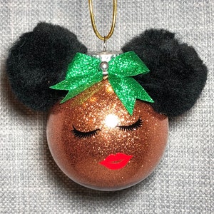 Ms. Merry Melanin-bronze Afro puff Christmas ornament, African American, Black girl Magic, Afro Latina, Biracial ornament image 2