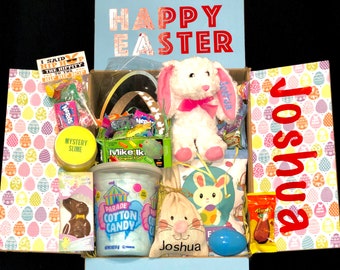 Easter care package with personalized bunny, Filled Easter basket, Boy girl Easter gift, College student care package.