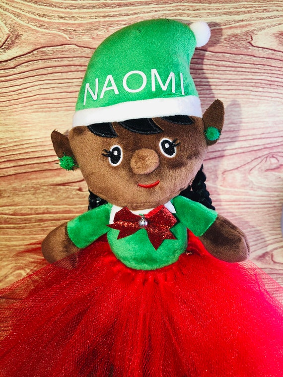 African American Shelf Sitting Elf Dark Brown Girl L Black
