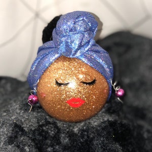 Ms. Noel Melanin Champagne Glitter W/ Head Wrap Ornament/ | Etsy