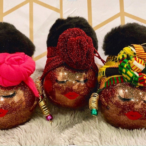 African American ornament, Ms. Noel Melanin ornament, Black woman ornament with headwrap, Black girl ornament, Ethnic ornament