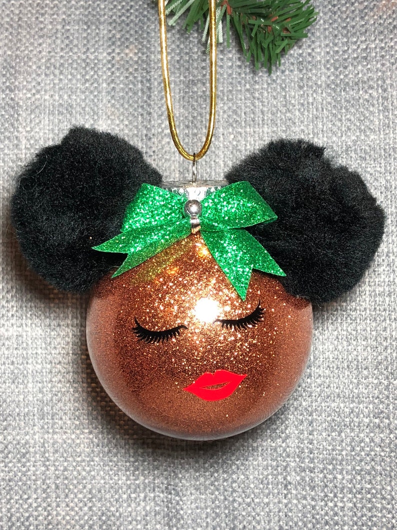 Ms. Merry Melanin-bronze Afro puff Christmas ornament, African American, Black girl Magic, Afro Latina, Biracial ornament image 2