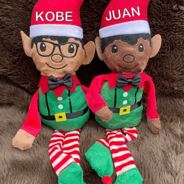 African American Boy Shelf Sitting Elf, Black Boy Christmas Elf with adoption certificate, Brown boy elf, Latino boy elf