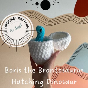 PATRÓN DE GANCHILLO / Patrón de dinosaurio eclosionando Boris el Brontosaurio / Descargar PDF