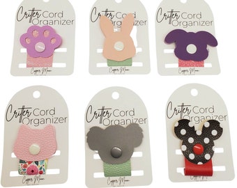 Critter Cord Organizer, Faux Leather Kabelhouder, Oplader/Hoofdtelefoonsnoer, 6 Dierenopties!