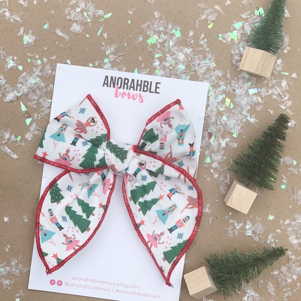 Christmas fairytale bow| Fable hair bow | baby headband | baby girl bow | hand tied bow | nylon headband | fabric bow | nutcracker