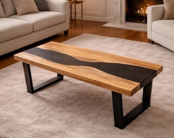 Handmade Epoxy Resin Side Table: Modern Wood Console