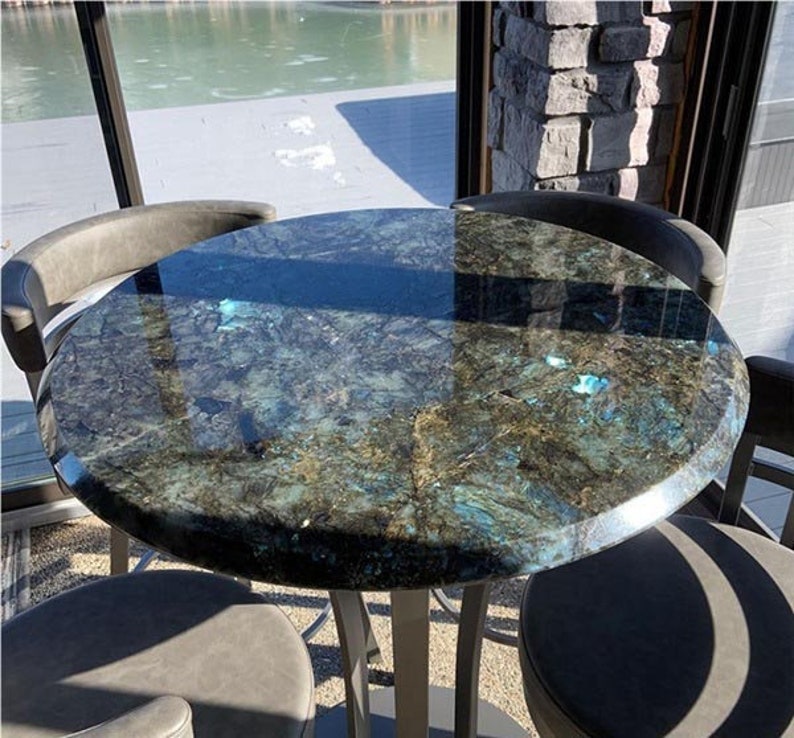 Stylish Coffee Tables: Blending Functionality 10 Natural Labradorite Round Coffee Table Top Handmade Semi Precious Gemstone Art Decor Handmade Furniture