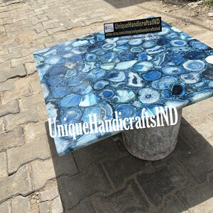 Buy Luxury Blue Agate Coffee Table In Square Shape You Can Use As a Garden Table, Office Table, Centre Table, Patio Table Mid Century Arts