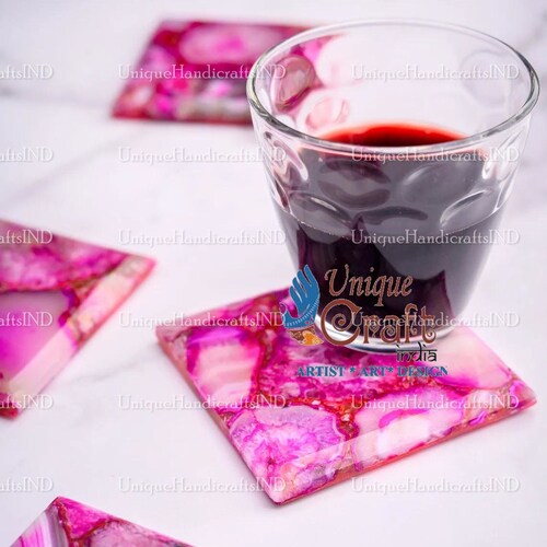 Pink Natural Agate Coaster shops Set of 4, Personalized Coaster Stone Coaster, Wedding Gift, Friendship Day Gifts