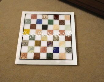 Handmade Marble Chess Board with Stone Inlays: Personalized Game