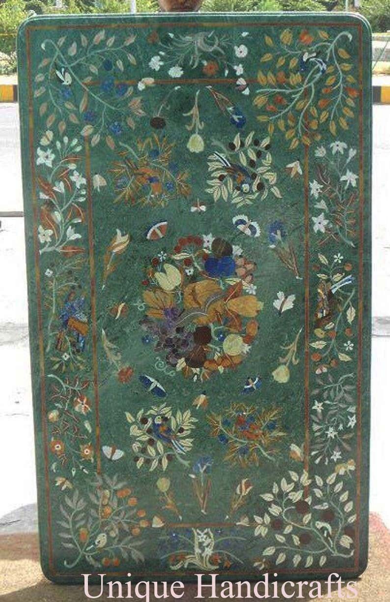 5'x3' Feet Green Marble Outdoor Table Inlay Work Etsy