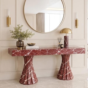 Rosso Levanto Marble Console Table | Handmade Luxury Red Marble Entryway Table | Modern Living Room Furniture & Decor
