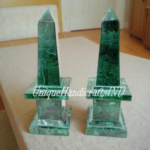 Obelisk Set of 2 pcs, Malachite Obelisk, Crystal Tower, Collection Energy Stone , Obelisk Display Decor