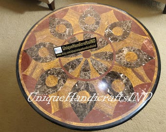 Tablero de mesa de centro de mármol negro: arte con incrustaciones de piedra hecho a mano