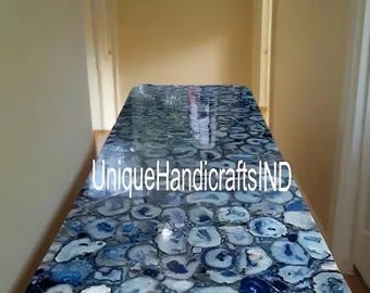 Rectangular Blue Agate Table Top: Natural Stone Slab, Handmade Décor