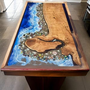 Blue Epoxy River Table – Modern Live Edge Wood Resin Table for Home & Office
