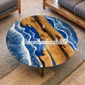 Blue Epoxy Table Tops / Round Table / Wood table / Resin River Table / Epoxy Table / Mid Century Table / Epoxy Center Table, Bar table Tops